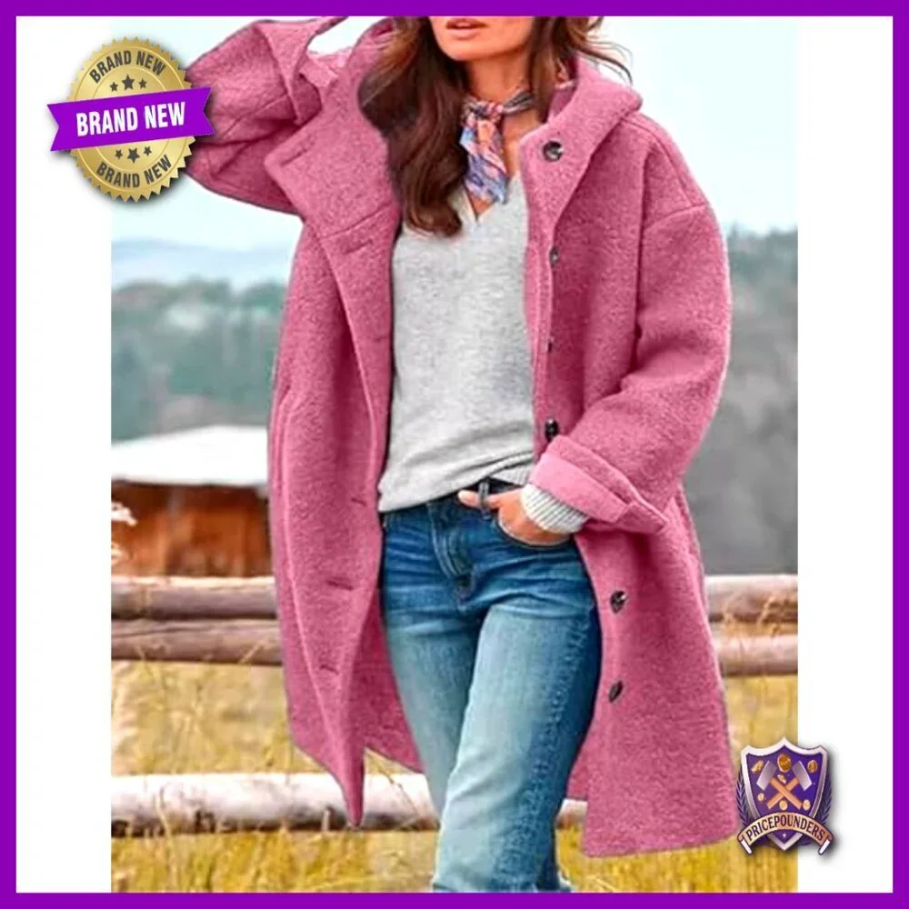 Long Wool Pea Coat Hooded Trench Casual Winter Jacket Elegant Classic